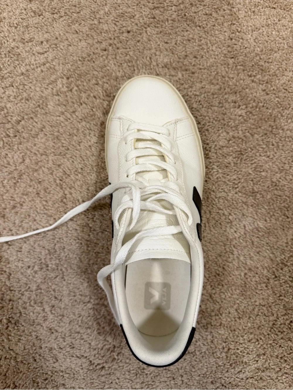 Veja White Leather Sneakers with Black V Accent